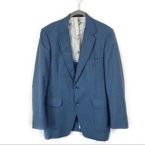 Sport Coat Vintage 70s Sewell Poly Men's Blue Wool Blend Long Sleeve Size 42 L